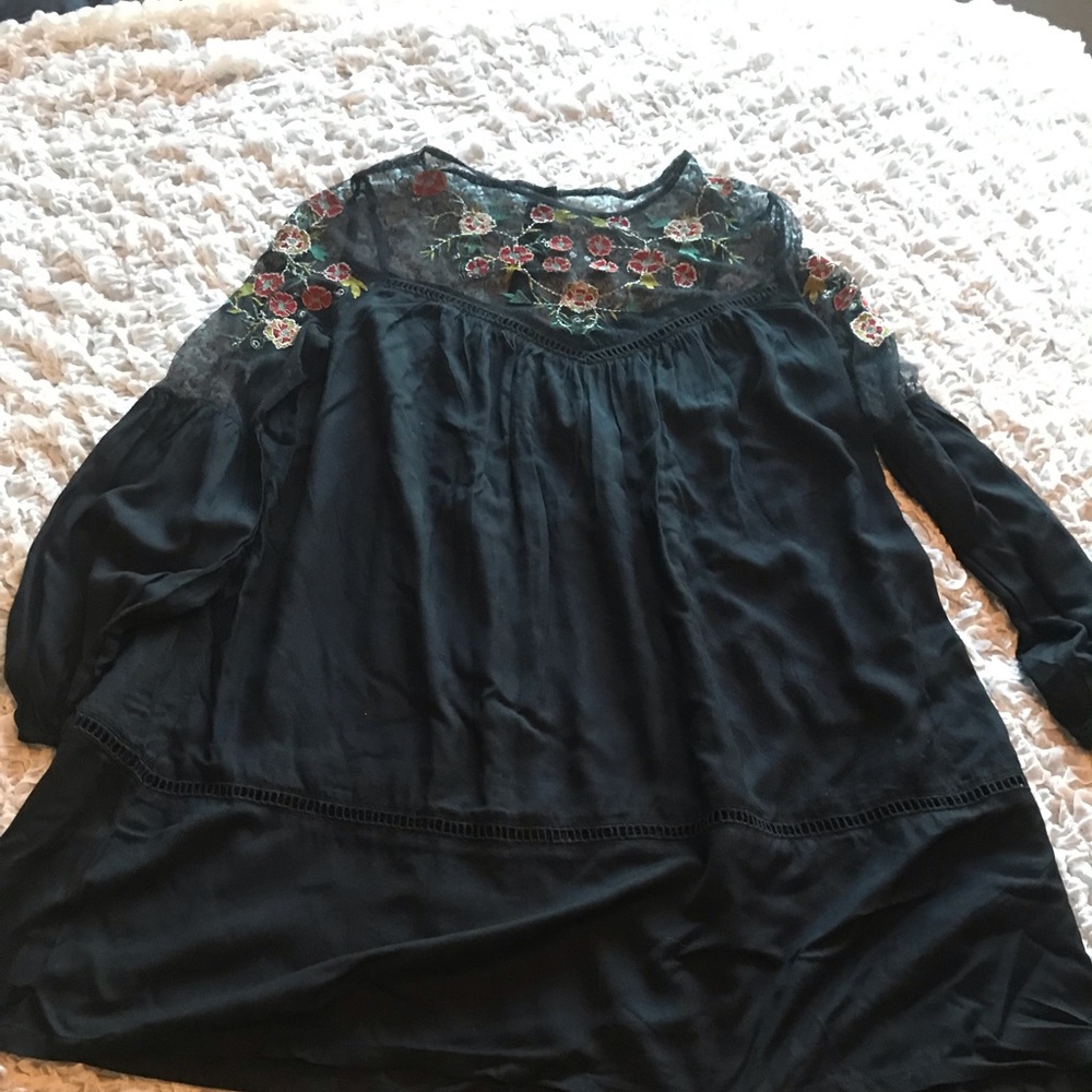 Anthropologie Emily embroidered black dress
